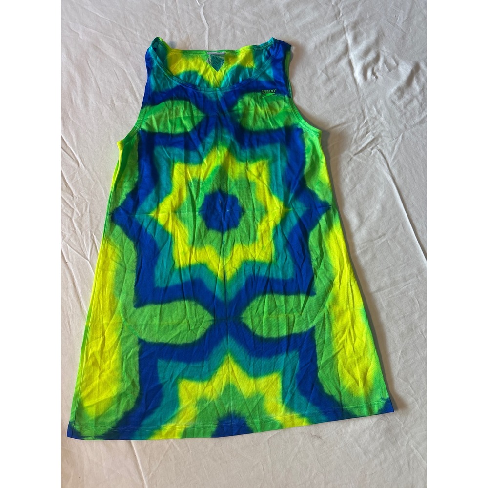 Speedo Tank Top Kids Medium Green Blue Excellent Tie Dye Starburst Athletic